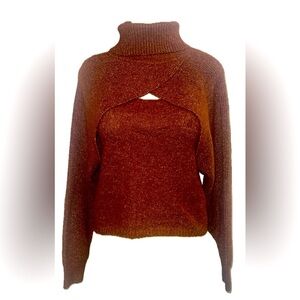 And Now This Rust Brown Two-Piece Turtleneck Knit Sweater Set  Large